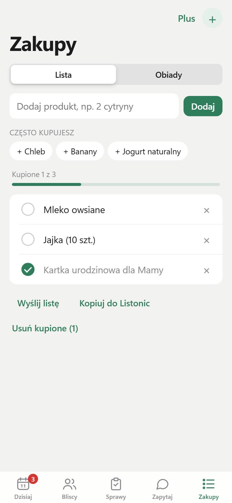 Ekran Zakupy w aplikacji Tend